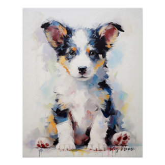 Super Cute Border Collie Dog Puppy 005 - Xeno Luci Poster