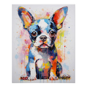 Super Cute Boston Terrier Dog Puppy 001 - Xeno Luc Poster