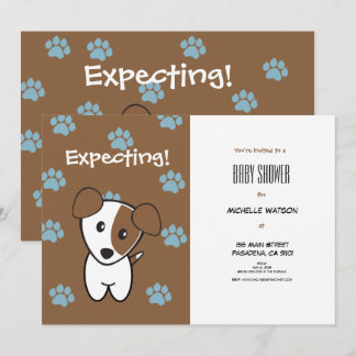 Super Cute Brown and Blue Terrier Baby Shower Invitation