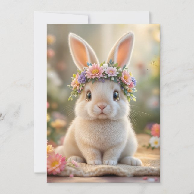 Super cute bunny with a flower wreath on its head  holiday card (Front)