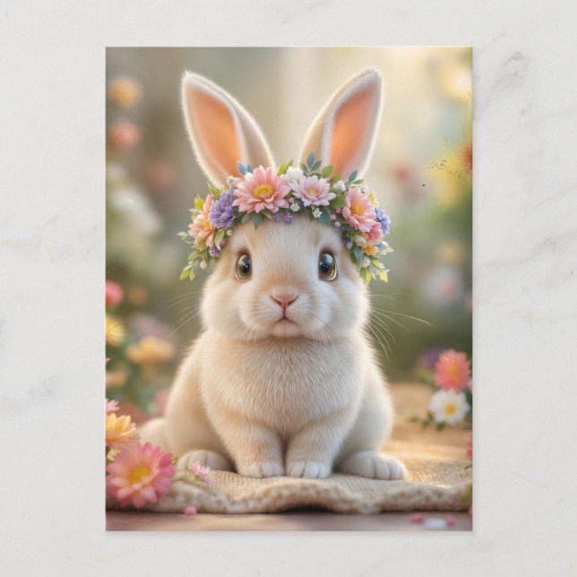 Super cute bunny with a flower wreath on its head  postcard (Front)