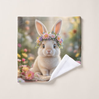 Super cute bunny with a flower wreath on its head  wash cloth