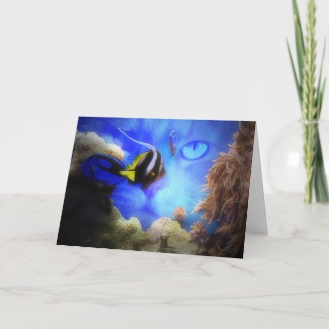 Super Cute Cat and Fish Birthday Card (Front)