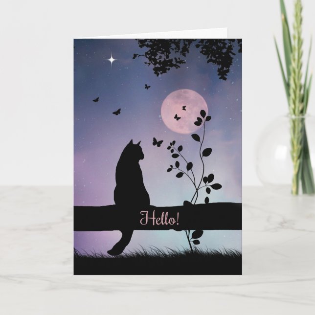 Super Cute Cat & Butterfly Hello How Are You Card (Front)