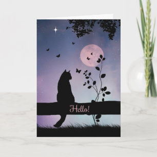 Super Cute Cat & Butterfly Hello How Are You Card