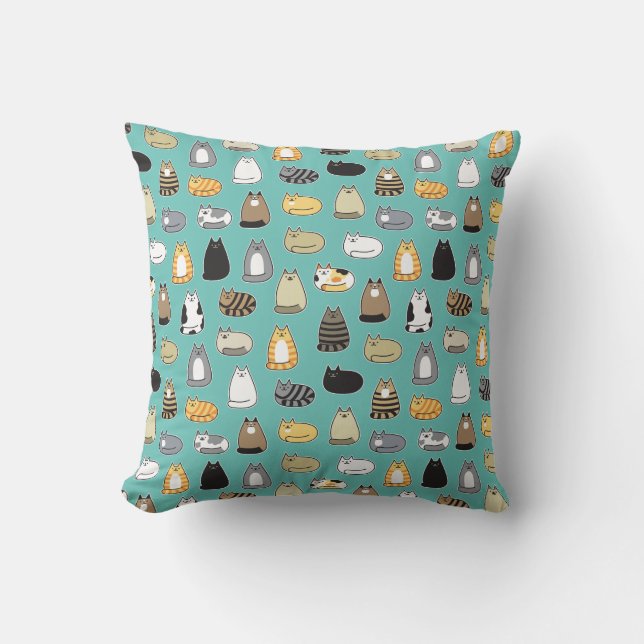 Super Cute Cat Pattern, Changeable Color Cushion (Front)