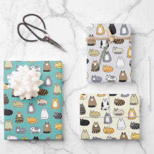 Super Cute Cat Pattern, Choose Your Colours Wrapping Paper Sheet