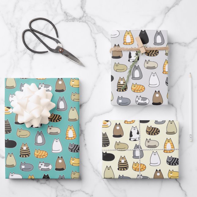 Super Cute Cat Pattern, Choose Your Colours Wrapping Paper Sheet (Front)