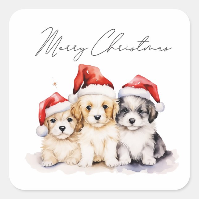 Super cute Christmas puppies Square Sticker (Front)