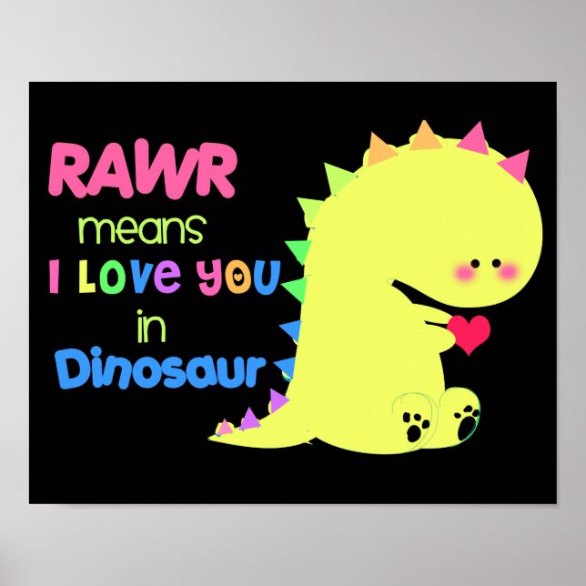 SUPER CUTE Dinosaur Poster BLACK RAWR small (Front)