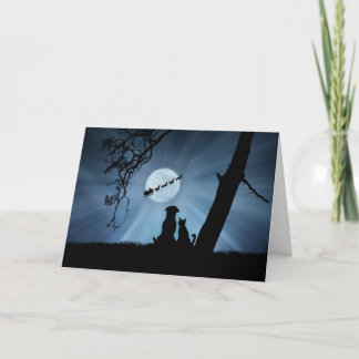 Super Cute Dog and Cat Happy Holidays with Santa Card