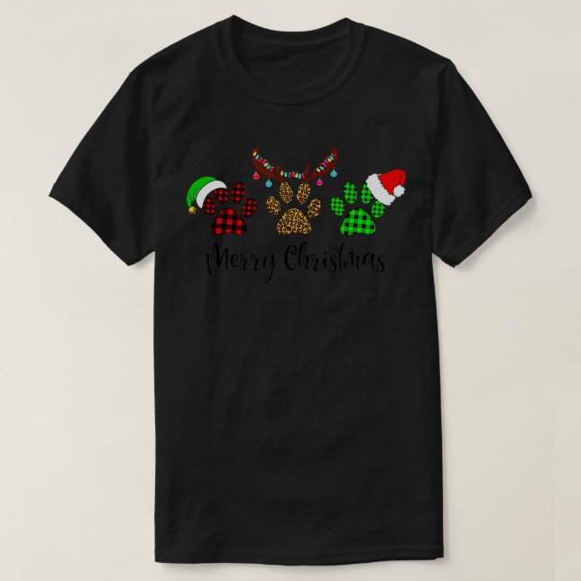 Super Cute Dog Paws Foot Print Christmas Dog Lover T-Shirt (Design Front)