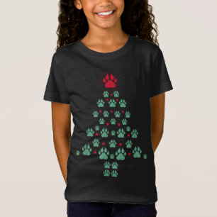 Super Cute Dog Paws Foot Print Christmas Tree Dog T-Shirt
