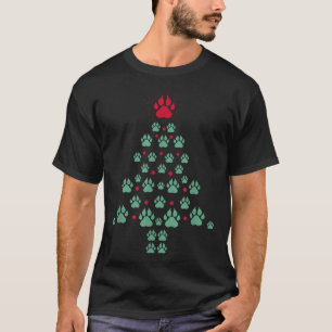 Super Cute Dog Paws Foot Print Christmas Tree Dog T-Shirt