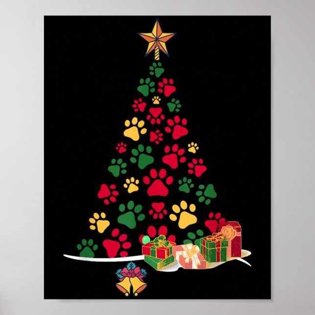 Super Cute Dog Paws Print Christmas Tree  (Front)