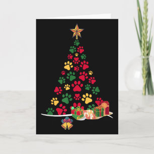 Super Cute Dog Paws Print Christmas Tree  Card