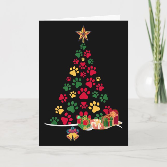 Super Cute Dog Paws Print Christmas Tree  Card (Front)