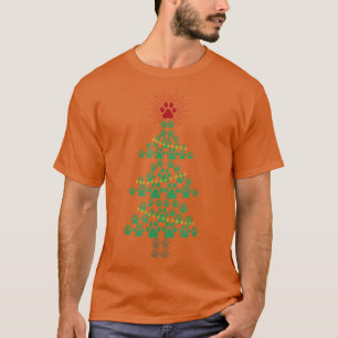 Super Cute Dog Paws Print Christmas Tree T-Shirt