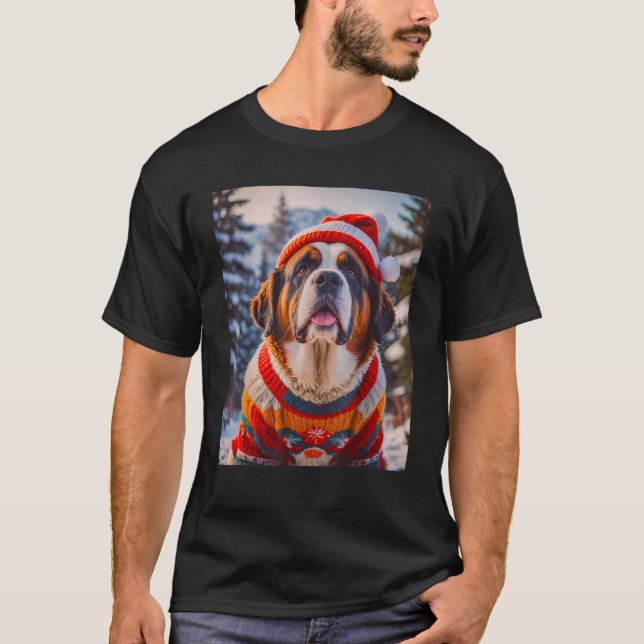 super cute dogs fashion victims Saint Bernard Chri T-Shirt (Front)