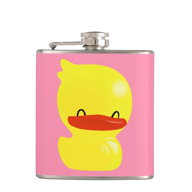 Super Cute Ducky Vinyl Wrapped Flask in Pink (Front)