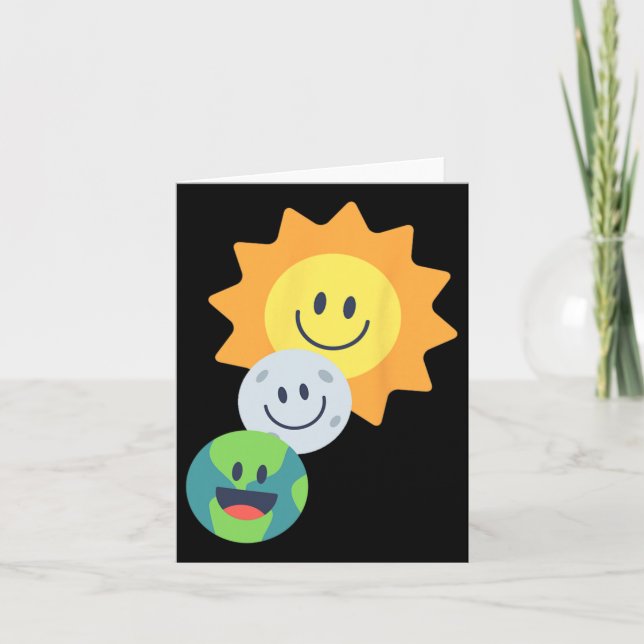 Super Cute Earth Moon Sun Solar Eclipse 2024 Funny Card (Front)