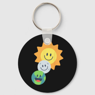 Super Cute Earth Moon Sun Solar Eclipse 2024 Funny Key Ring