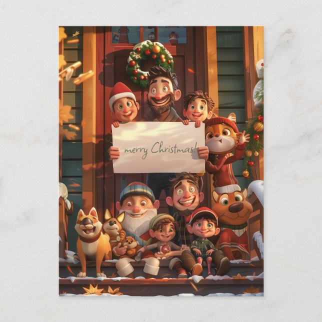 Super Cute Family During Christmas Postcard (Front)