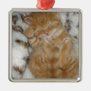 Super Cute Ginger Sleeping Kitten Metal Tree Decoration