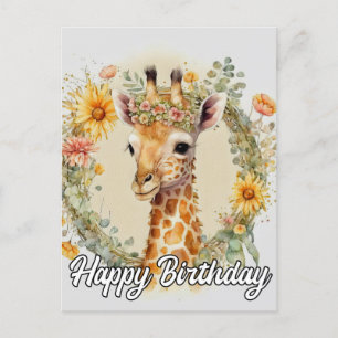 Super Cute Giraffe   Happy Birthday Postcard