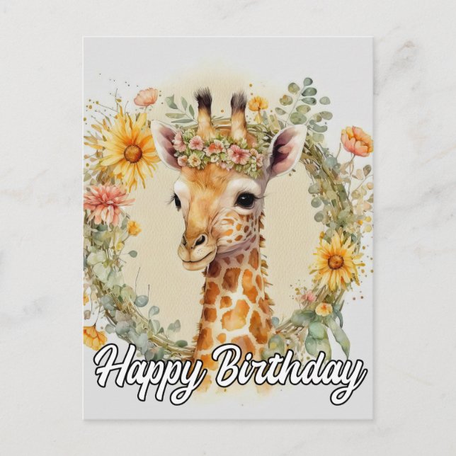 Super Cute Giraffe | Happy Birthday Postcard (Front)