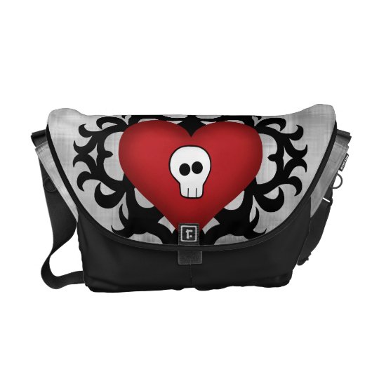 Super cute gothic damask skull heart black and red commuter bags
