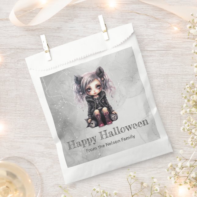 Super Cute Gothic Girl Happy Halloween Favour Bags (Clipped)