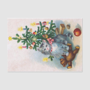 Super Cute Grey Christmas Kitten Decorated Tree Tissue Paper
