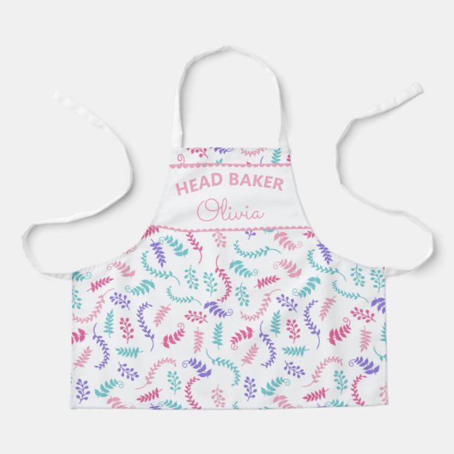 Super Cute Head Baker Colourful Pattern Name Apron (Front)