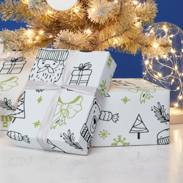 Super Cute Holiday Pattern Green Christmas Wrapping Paper (Holidays)