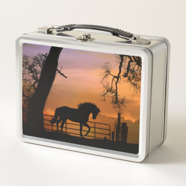 Super Cute Horse and Oak Tree with Fence Lunch Box (Front)