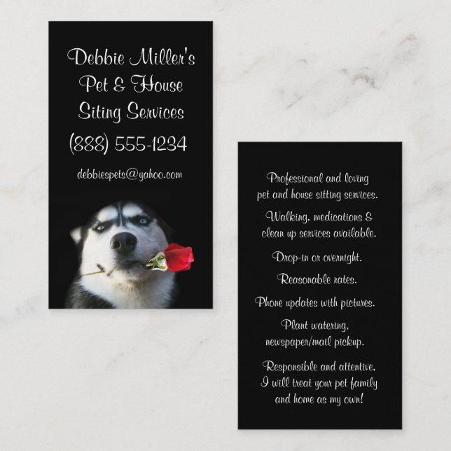 Super Cute Husky and Rose Pet and House Sitter Business Card (Front/Back)