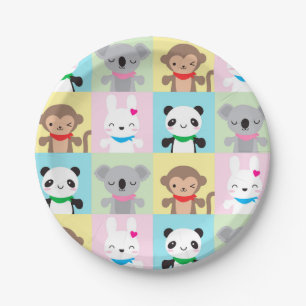 Super Cute Kawaii Animal Mascots Paper Plate