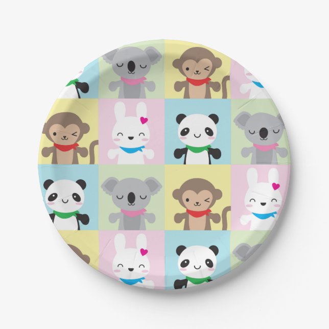 Super Cute Kawaii Animal Mascots Paper Plate (Front)