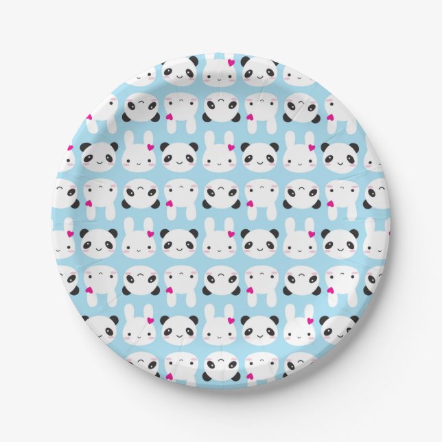 Super Cute Kawaii Bunny and Panda Paper Plate (Front)