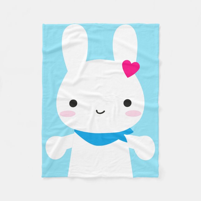 Super Cute Kawaii Bunny Fleece Blanket (Front)