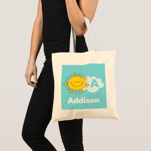 Image of Super Cute Kawaii Happy Sunshine Monogram Kids Tote Bag