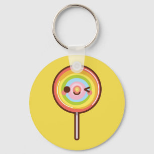 Super cute kawaii rainbow lollipop custom colour key ring