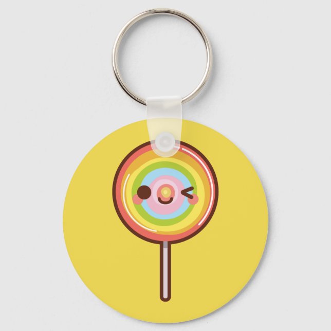 Super cute kawaii rainbow lollipop custom colour key ring (Front)