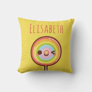 Super cute kawaii rainbow lollipop monogram cushion