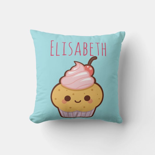 Super cute kawaii sweet cupcake monogram cushion (Front)