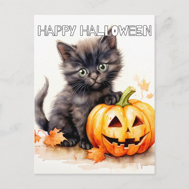 Super Cute Little Halloween Kitten Postcard (Front)
