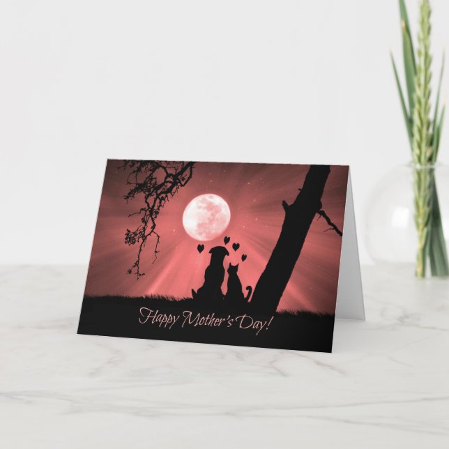 Super Cute Mother's Day Card with Dog and Cat (Front)