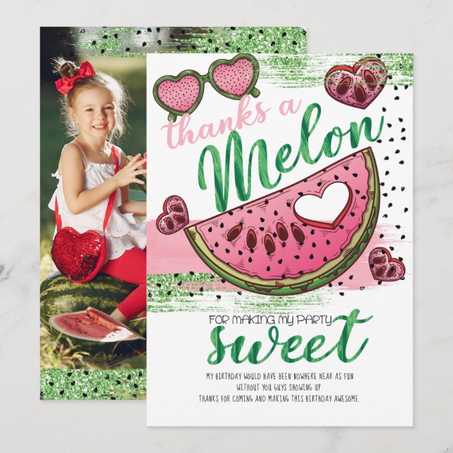 Super Cute One In A Melon Party Photo Thank You Ca (Front/Back)