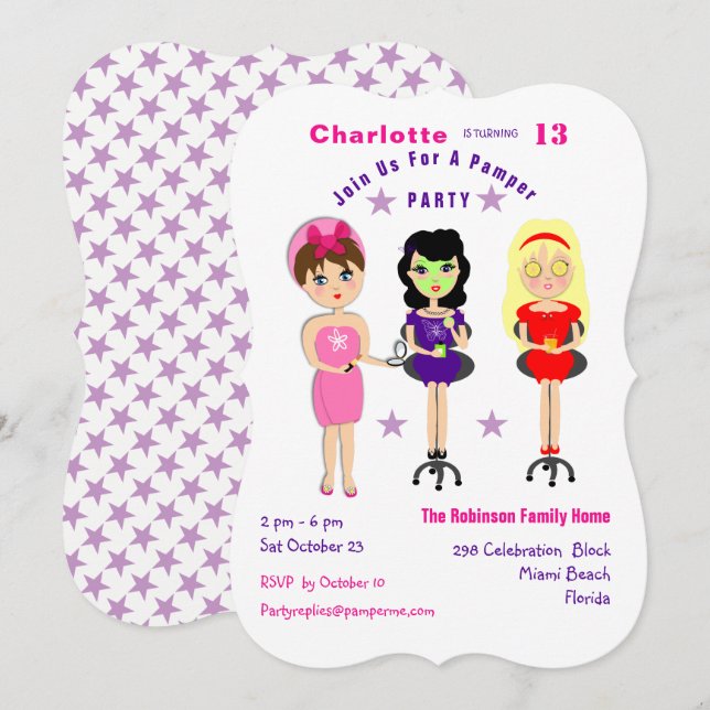 Super Cute Pamper Party Girls  Birthday Invites (Front/Back)